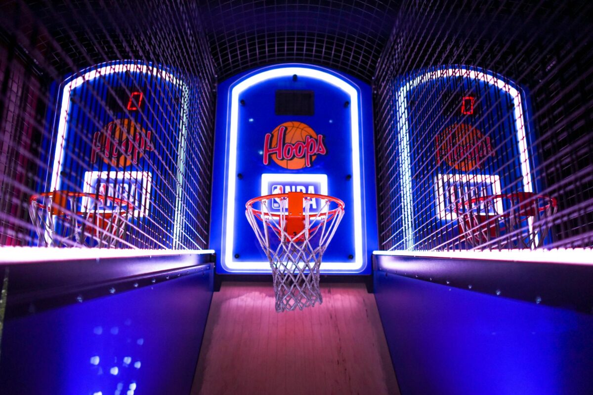 closeup photo of basketball arcade